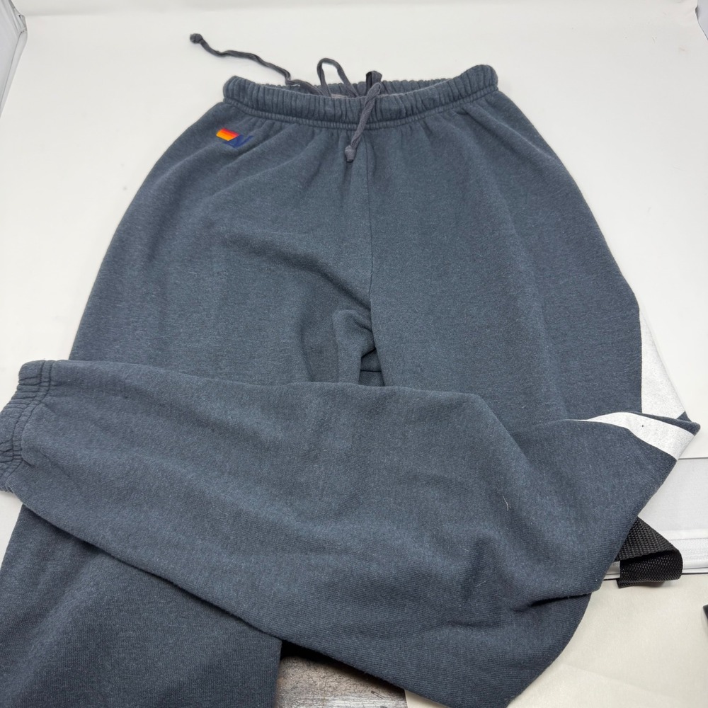 Aviator Nation Charcoal Gray Lightning Bolt Rainbow Logo Sweatpants Joggers XS